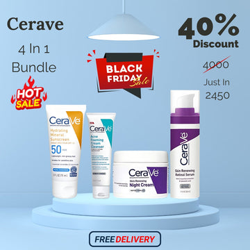 CERAVE 4-in-1 Skincare Kit | Cleanser, Night Cream, Retinol Serum & Sunscreen