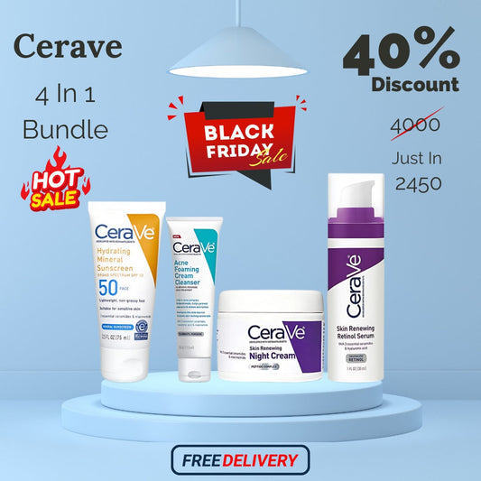 CERAVE 4-in-1 Skincare Kit | Cleanser, Night Cream, Retinol Serum & Sunscreen